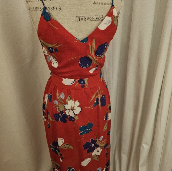 Vintage David Morris Wrap Halter Sundress Dress Red Floral 70s - Picture 4 of 16